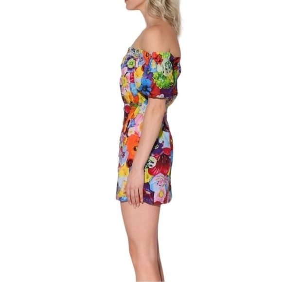 NWT Walter Baker Kylie Puff Sleeve Off the Shoulder Mini Dress Colorful Sz 0 - Picture 3 of 14
